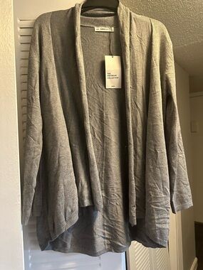 Zara Knitwear Draped Open Cardigan - Gray